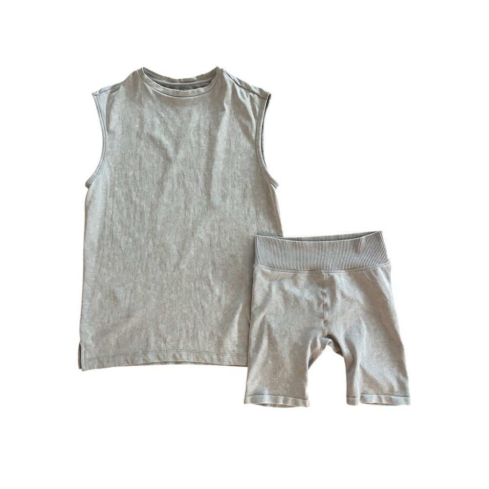 Harmony‎ Balance Taupe Athletic Set Tank Bike Shorts XS